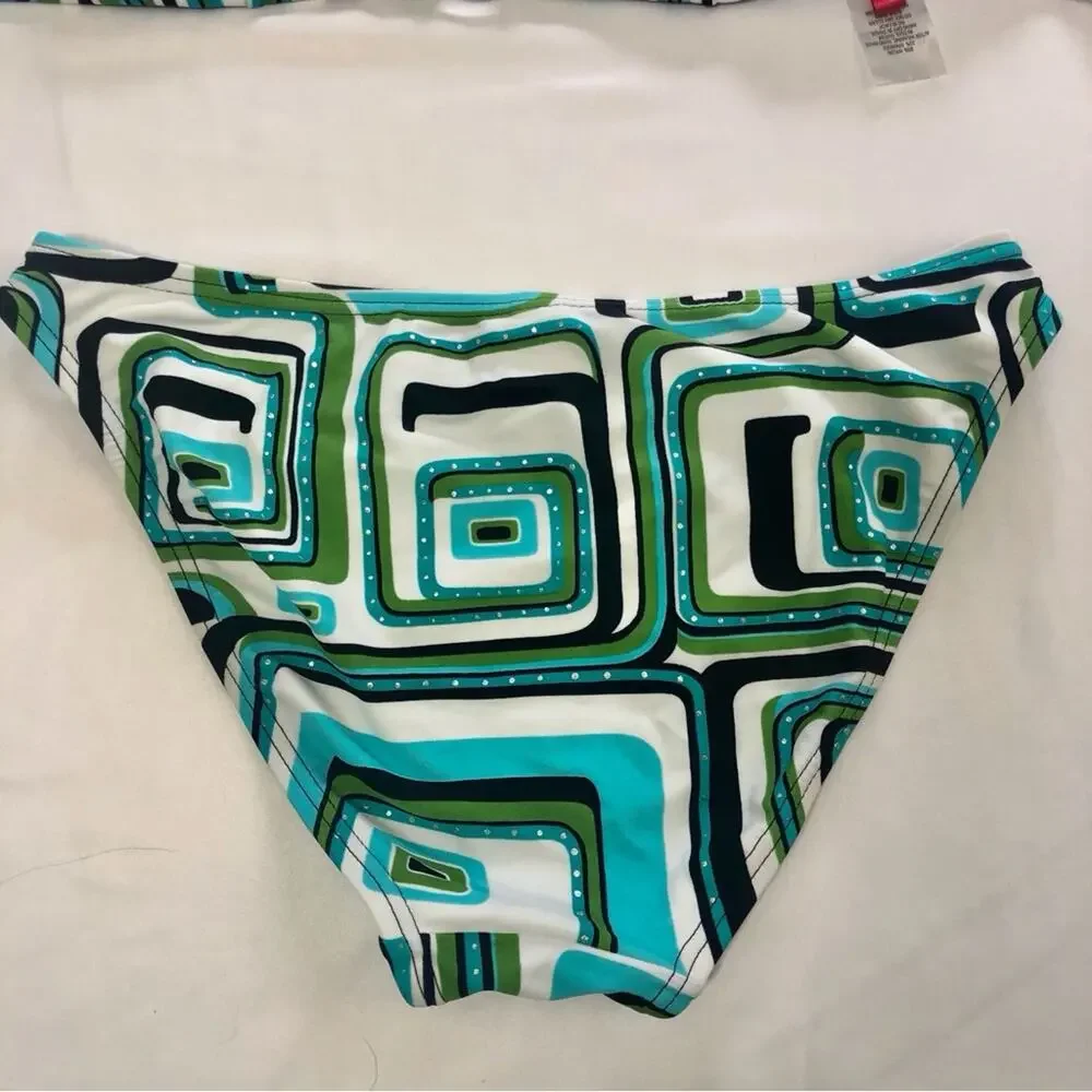 Gossip Geometric Print Triangle Bikini Silver Ring Accents Turquoise Back White